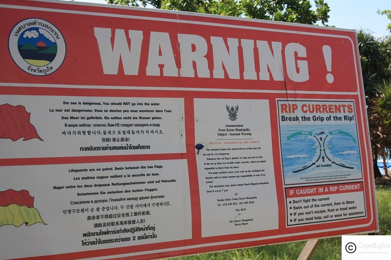 A safety warning for swimmers at Karon Beach Phyket